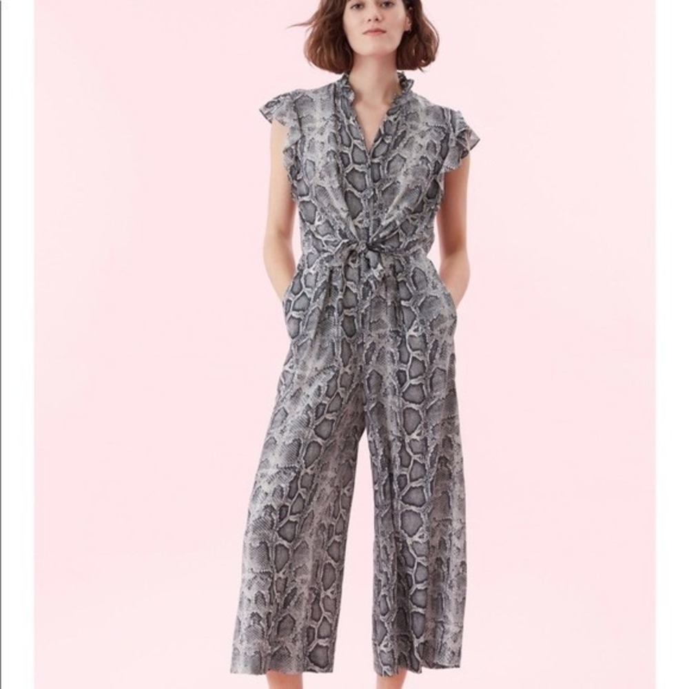 REBECCA TAYLOR‎ Silk Snake Print Jumpsuit Wide Leg Pockets $495 Posh Chic 6 B10